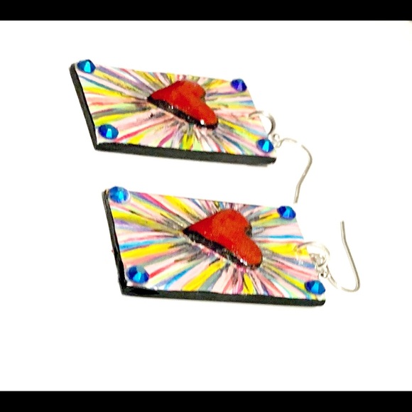 Artwork heart earrings polymer clay handmade - Picture 4 of 4